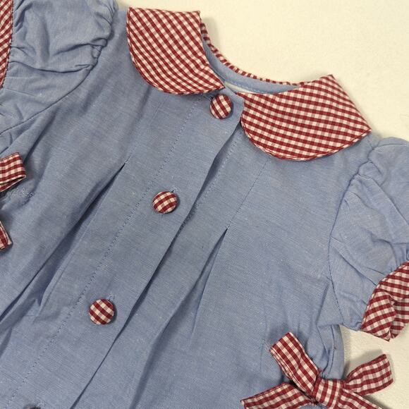 Vintage Starting Out Jumpsuit Baby Girls Size 3m Chambray Apple Fall School - Picture 2 of 5